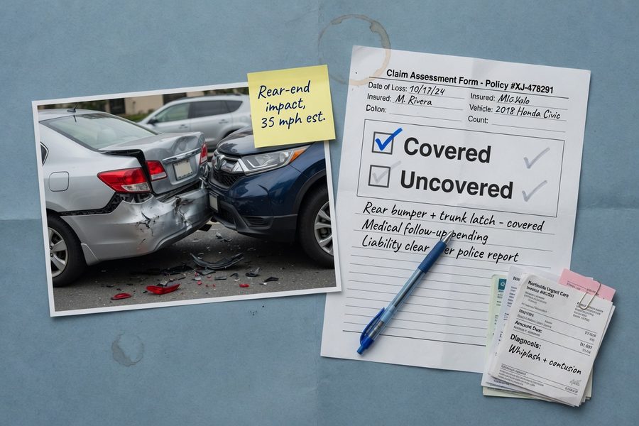 Side-by-side diagram comparing liability-only and full coverage claim scenarios