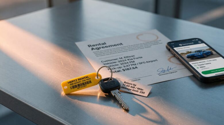Person holding car keys with non-owner insurance policy document