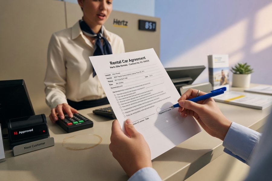 Driver reviewing non-owner car insurance policy documents at a desk