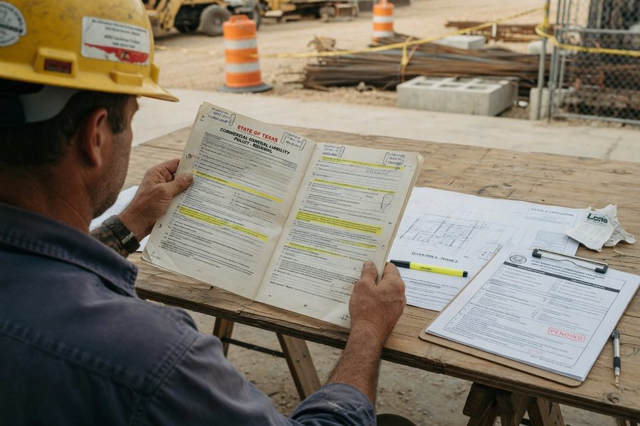 Small business owner reviewing occurrence and claims-made policy documents with an insurance broker