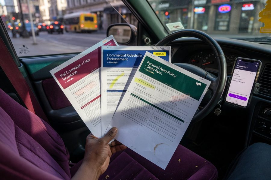 Diagram showing three rideshare coverage phases and liability limits by period