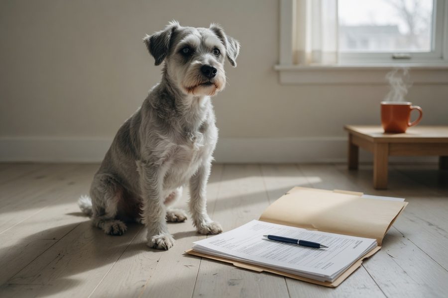 Senior dog receiving a wellness exam at a veterinary clinic