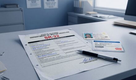 SR-22 form document with state DMV filing information