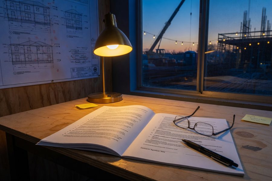Close-up of a commercial insurance contract with waiver of subrogation clause highlighted