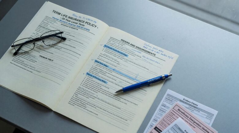 Comparison chart of term life insurance riders showing costs and benefits