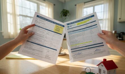 Comparison of term life insurance and mortgage protection insurance policy documents with cost breakdown