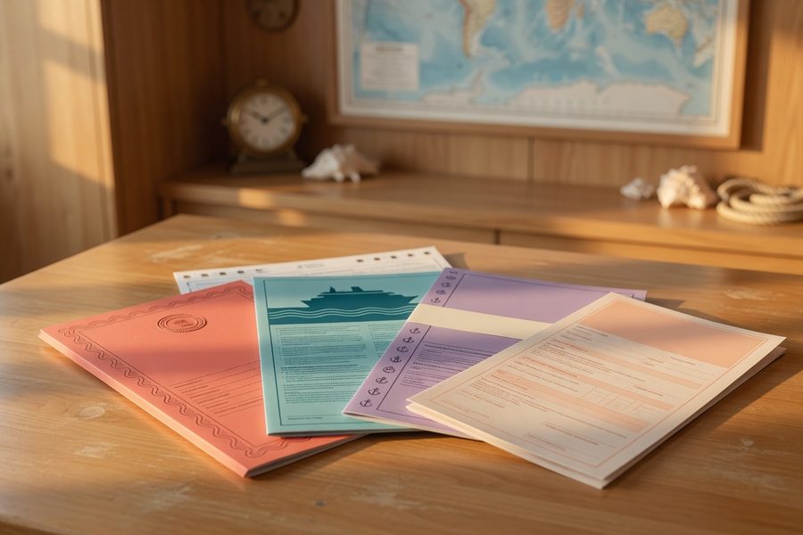 Traveler reviewing cruise insurance policy documents on a tablet