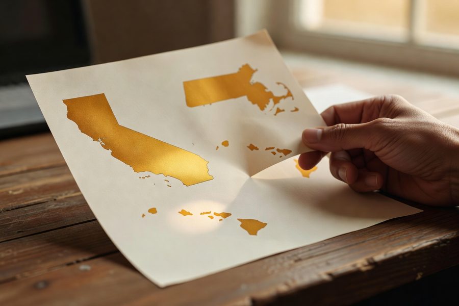 US map highlighting states that restrict or ban credit-based insurance scoring