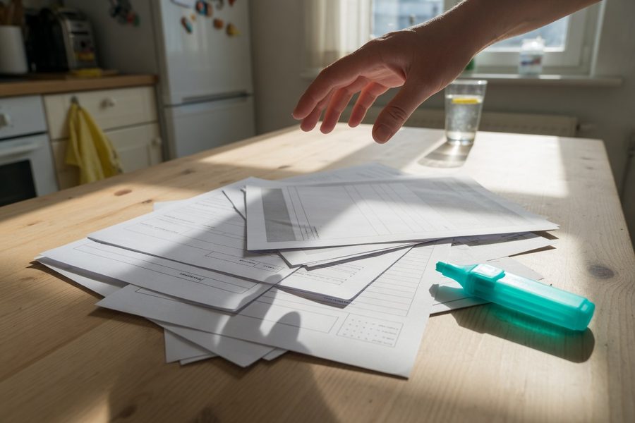 Calculator and tax forms beside an HSA account statement on a desk.