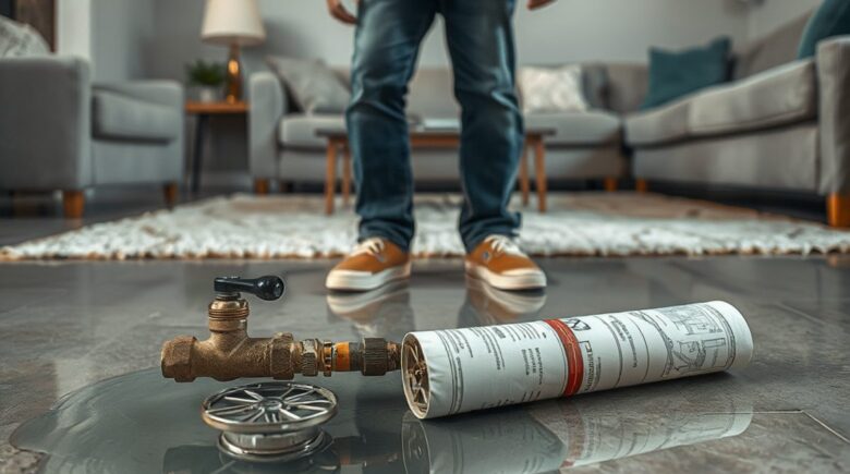 Homeowner checking for water damage after a burst pipe