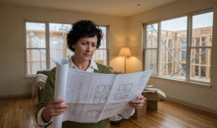 Calculator and notebook showing home rebuild cost calculation for determining homeowners insurance coverage amount
