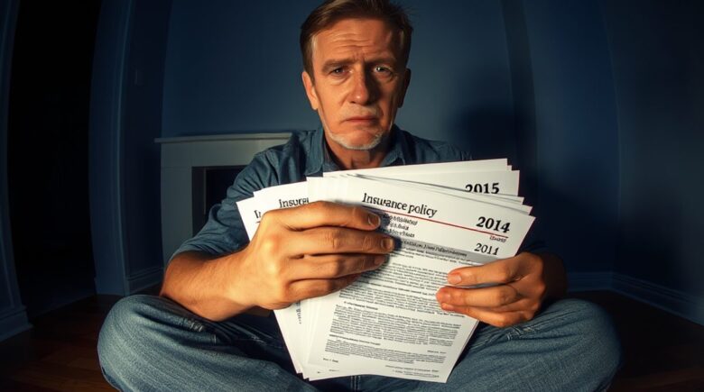 Family sitting at a kitchen table with a funeral bill and medical debt listed