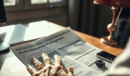 Driver using smartphone to compare auto insurance quotes on laptop