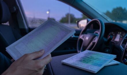 Parent and teenage driver reviewing auto insurance policy documents showing increased monthly premium costs