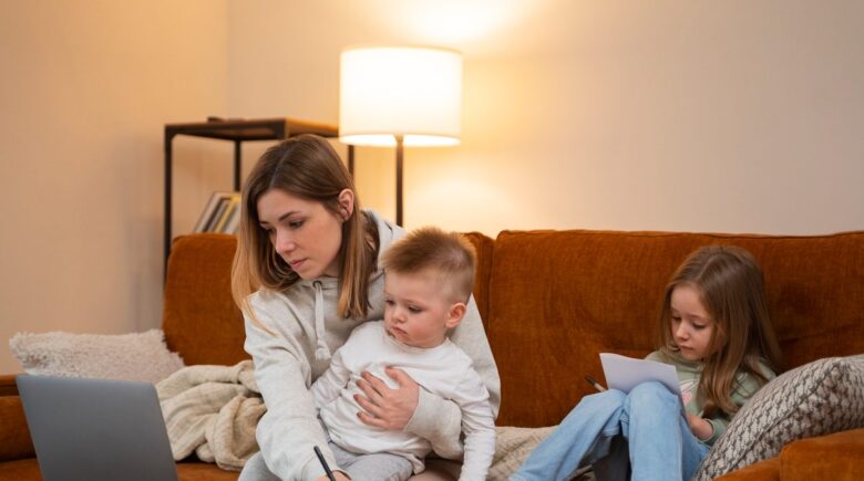 Parent with child at home, illustrating the value of term life insurance for childcare coverage