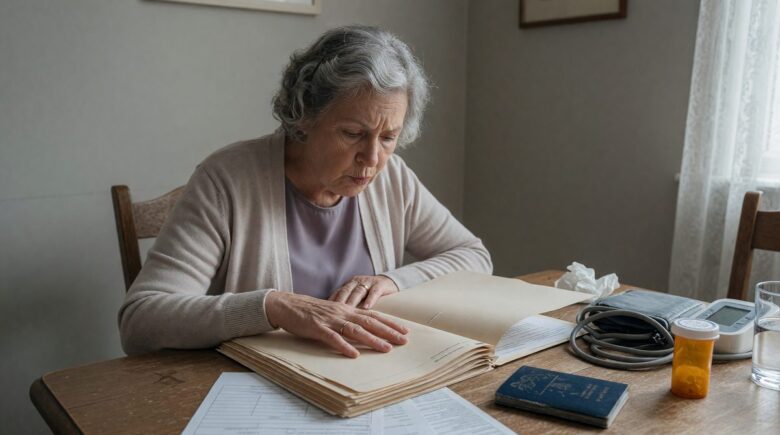 Senior couple reviewing travel insurance documents before an international trip