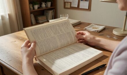 Family reviewing insurance documents at home with calculator and notebook