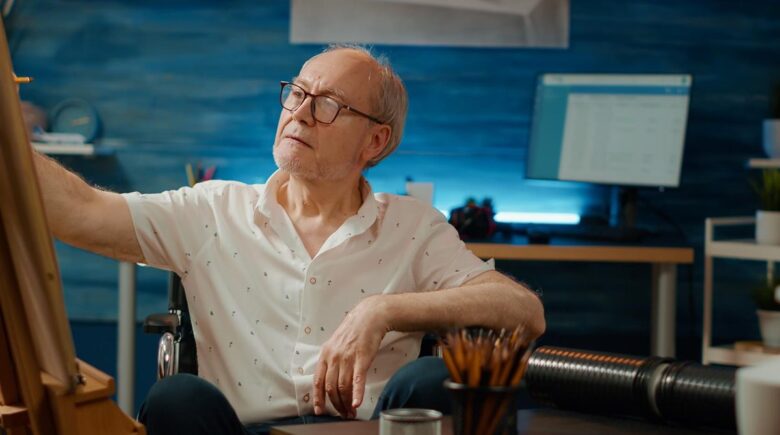 Middle-aged man reviewing term life insurance documents after stroke recovery